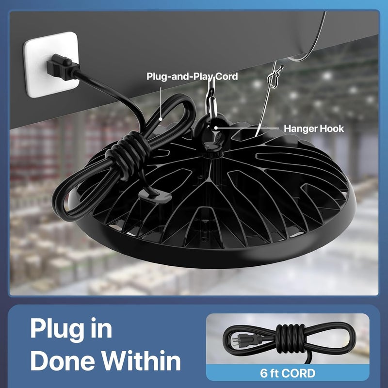 Hyperlite UFO LED High Bay Light: 200W LED High Bay Lights for Shop - 26000 LM High Bay LED Light 2 Packs for Electrician ETL Listed - Image 2